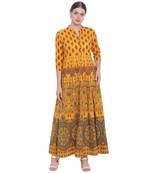 Yellow printed cotton kurtas-and-kurtis
