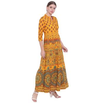 Yellow printed cotton kurtas-and-kurtis 3