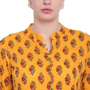Yellow printed cotton kurtas-and-kurtis 5