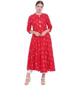 Red printed rayon kurtas-and-kurtis