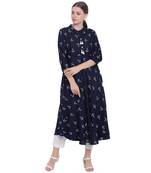 Blue printed rayon kurtas-and-kurtis
