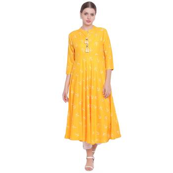 Yellow printed rayon kurtas-and-kurtis 1