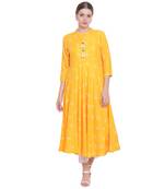 Yellow printed rayon kurtas-and-kurtis