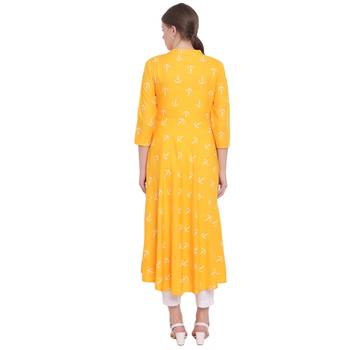 Yellow printed rayon kurtas-and-kurtis 2