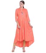 Peach printed rayon kurtas-and-kurtis