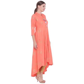 Peach printed rayon kurtas-and-kurtis 3