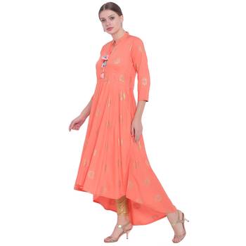 Peach printed rayon kurtas-and-kurtis 4