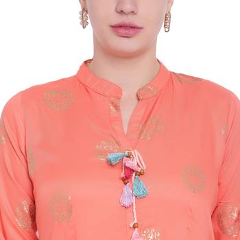 Peach printed rayon kurtas-and-kurtis 5