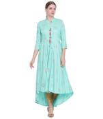 Turquoise printed rayon kurtas-and-kurtis
