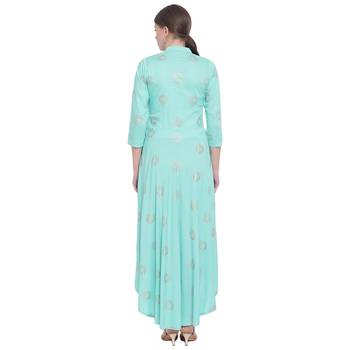 Turquoise printed rayon kurtas-and-kurtis 2