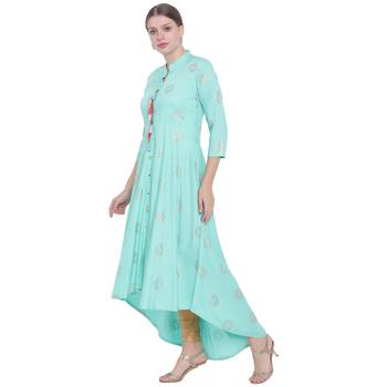 Turquoise printed rayon kurtas-and-kurtis 4