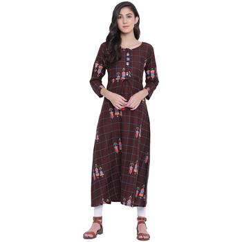Brown printed rayon kurtas-and-kurtis 1