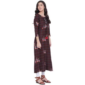 Brown printed rayon kurtas-and-kurtis 3