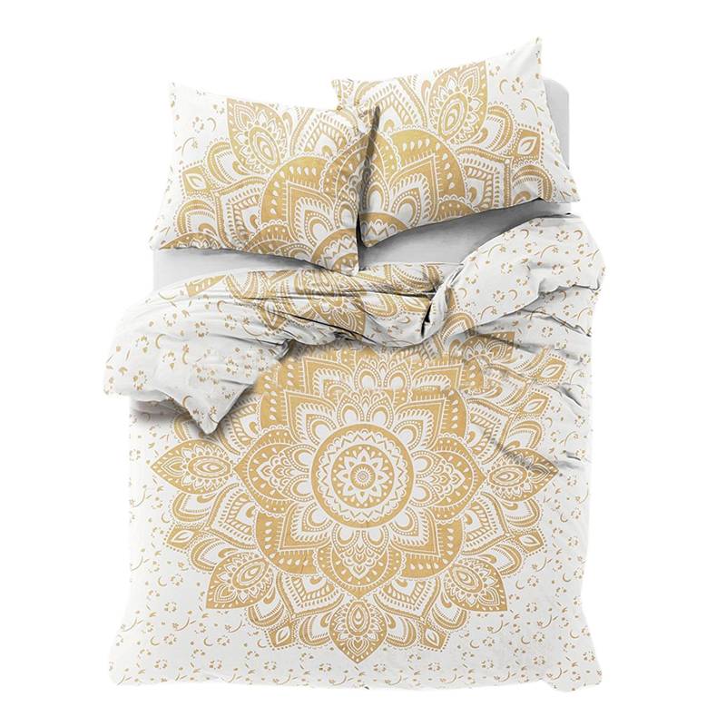 Gold Printed Mandala Comforter Cover Double Bedding Throw Indian Duvet Cover & Pillow Case Bohemian Throw