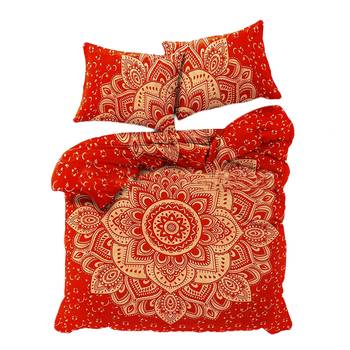 Mandala Gold Printed Comforter Cover Double Bedding Throw Indian Duvet Cover & Pillow Case Bohemian Throw 1