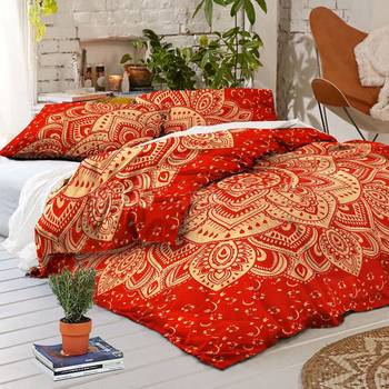 Mandala Gold Printed Comforter Cover Double Bedding Throw Indian Duvet Cover & Pillow Case Bohemian Throw 4