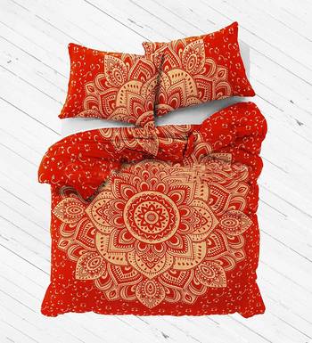 Mandala Gold Printed Comforter Cover Double Bedding Throw Indian Duvet Cover & Pillow Case Bohemian Throw 5