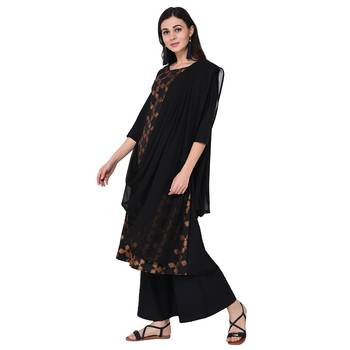 Black color Flared Foil Kurta Palazzo Set 4