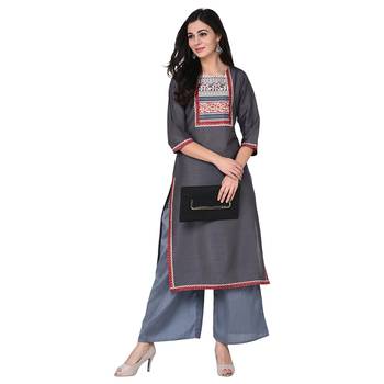 Grey color Straight Digital Print Kurta Palazzo Set 1