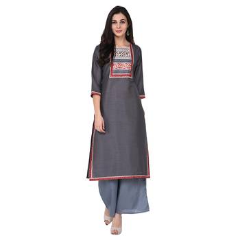 Grey color Straight Digital Print Kurta Palazzo Set 2
