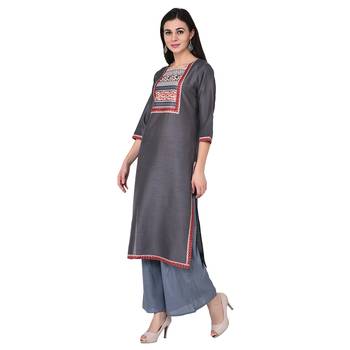 Grey color Straight Digital Print Kurta Palazzo Set 4