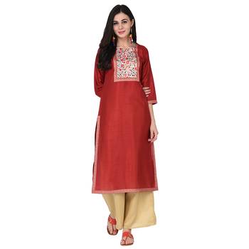 Red color Straight Digital Print Kurta Palazzo Set 2
