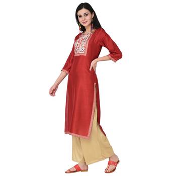 Red color Straight Digital Print Kurta Palazzo Set 4