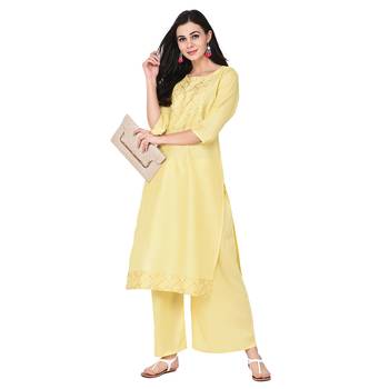 Yellow color Straight Foil Kurta Palazzo Set 1