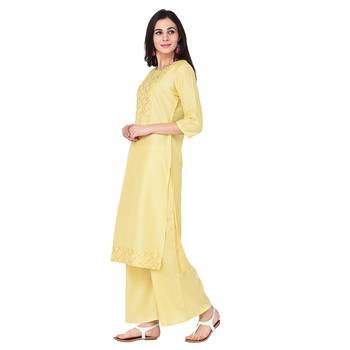 Yellow color Straight Foil Kurta Palazzo Set 4