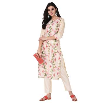 Cream color Straight Digital Print Kurta 1