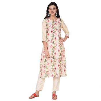 Cream color Straight Digital Print Kurta 2