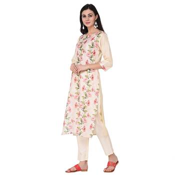 Cream color Straight Digital Print Kurta 4