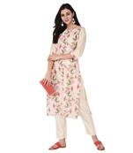 Cream color Straight Digital Print Kurta Pant Set