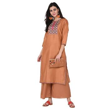Brown color Straight Digital Print Kurta 1