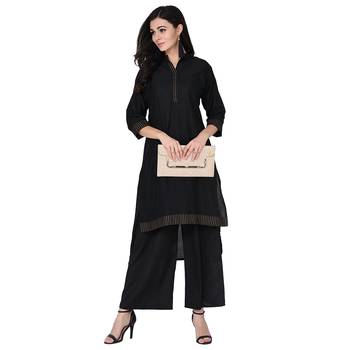 Black color Straight Foil Kurta Palazzo Set 1