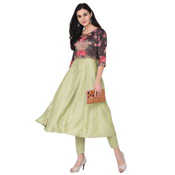 Light Green color Flared Digital Print Kurta 1