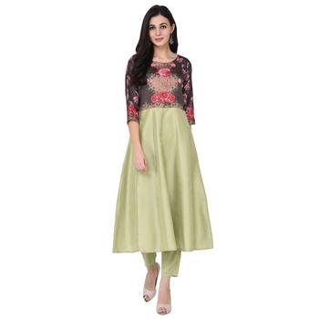 Light Green color Flared Digital Print Kurta 2