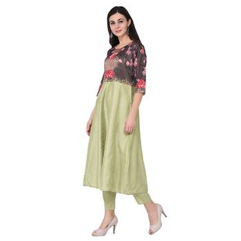 Light Green color Flared Digital Print Kurta 4