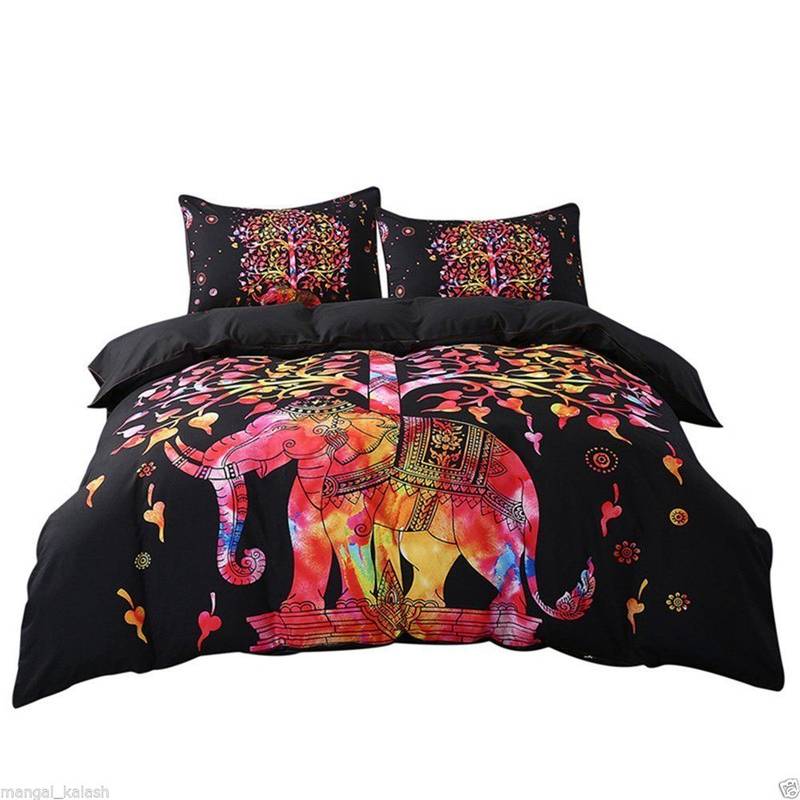 Indian Mandala Quilt Duvet Cover Multi Elephant Queen Size Doona Cover Double