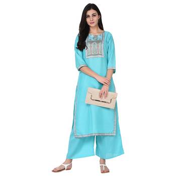 Summer Blue color Straight Digital Print Kurta 1
