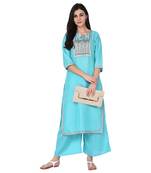 Summer Blue color Straight Digital Print Kurta Palazzo Set