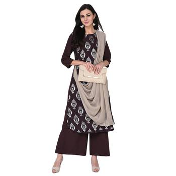 Coffee color Flared Foil Kurta Palazzo Set 1