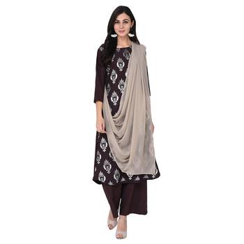 Coffee color Flared Foil Kurta Palazzo Set 2