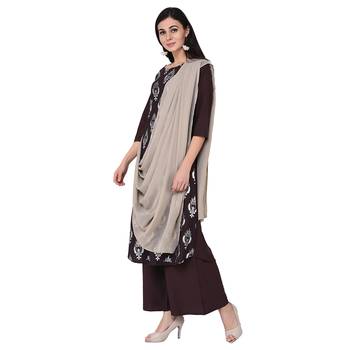 Coffee color Flared Foil Kurta Palazzo Set 4