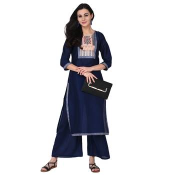 Navy Blue color Straight Digital Print Kurta Palazzo Set 1