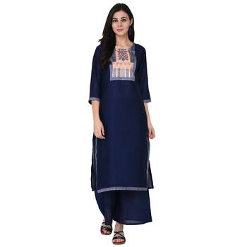 Navy Blue color Straight Digital Print Kurta Palazzo Set 2