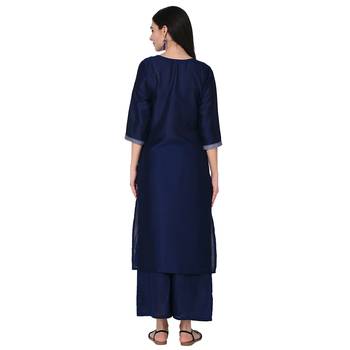 Navy Blue color Straight Digital Print Kurta Palazzo Set 3