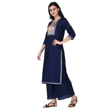 Navy Blue color Straight Digital Print Kurta Palazzo Set 4