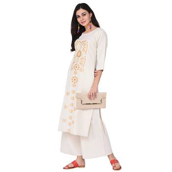 White color Straight Foil Kurta Palazzo Set 1