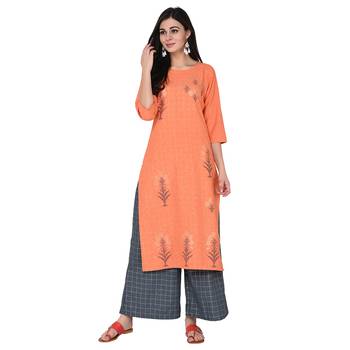 Orange color Straight Foil Kurta 2